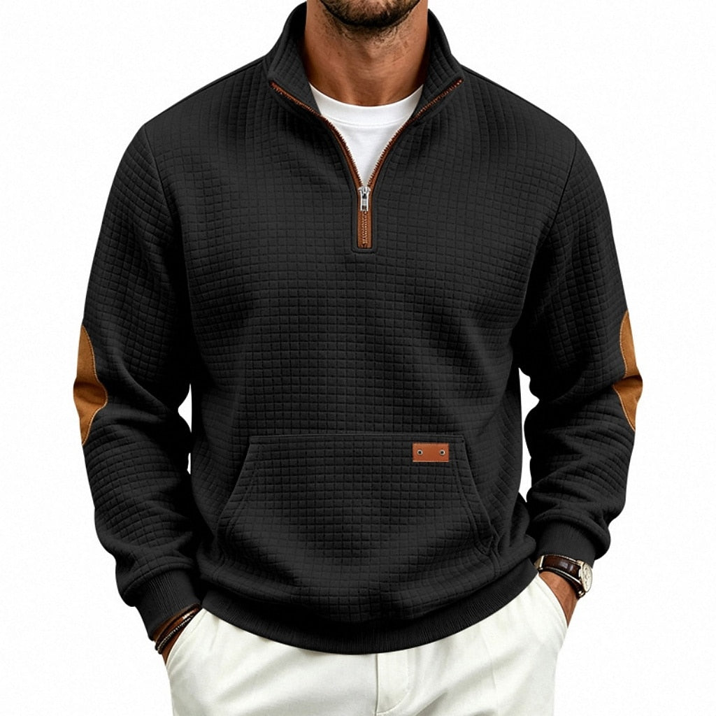 Textured Waffle Quarter Zip Pocket Sweatshirt