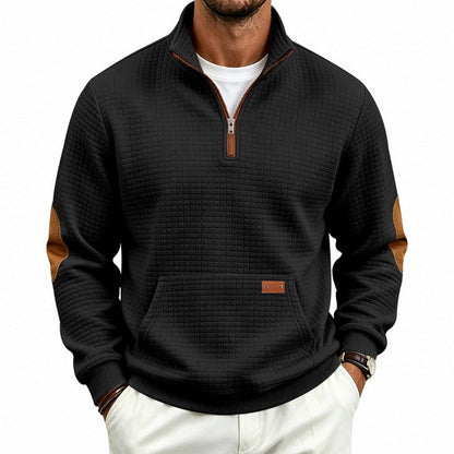 Textured Waffle Quarter Zip Pocket Sweatshirt
