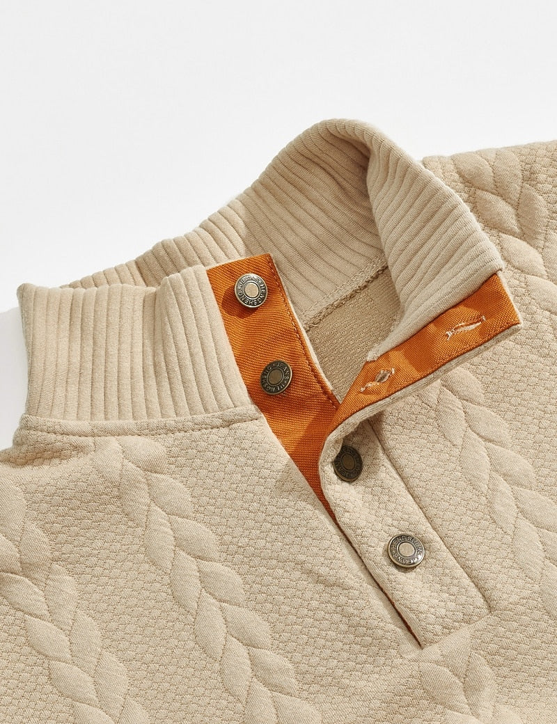 Jacquard Button Up Textured Sweatshirt