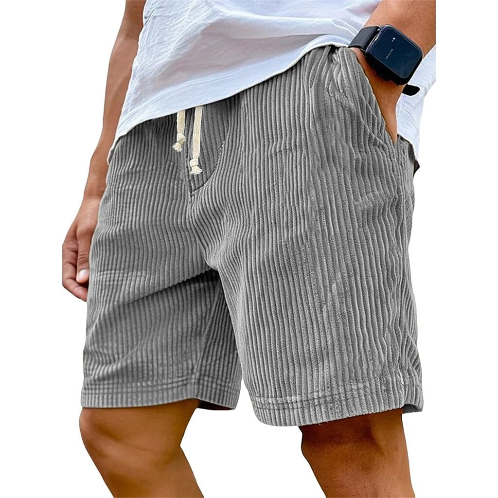 Men's Corduroy Shorts-Casual Pocket Shorts, Knee Length