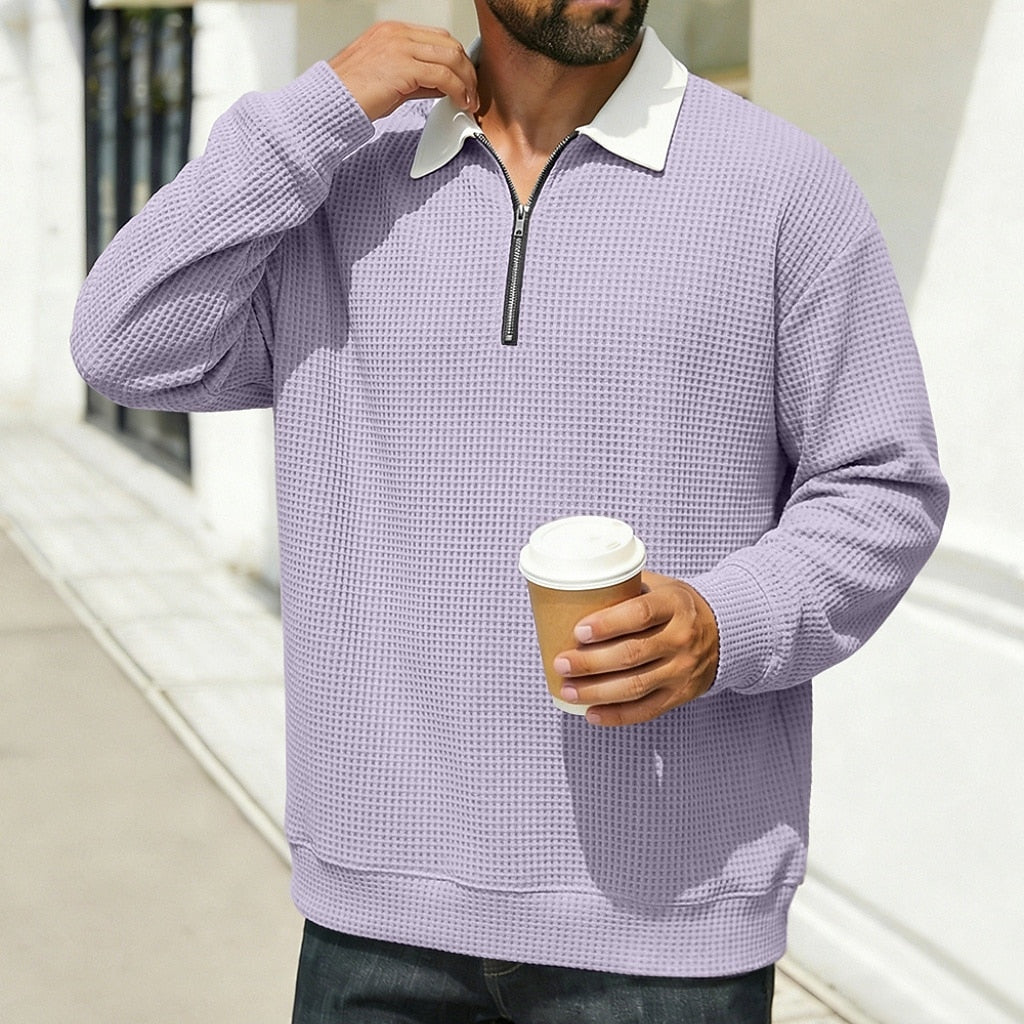 Cozy Waffle Quarter-Zip Polo Shirts