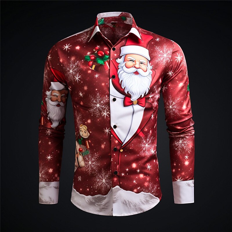 Christmas Santa Casual Stretch Button Shirt