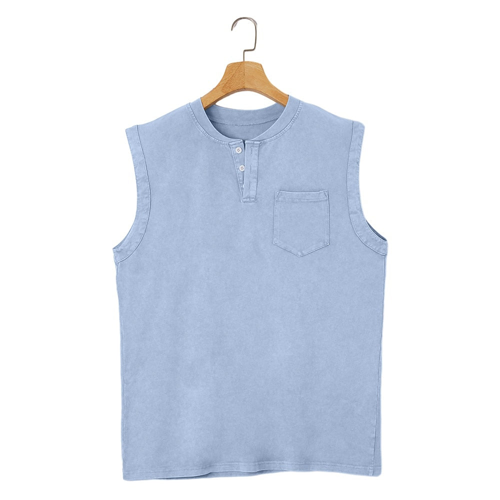 Men's 100% Cotton Henley Tank Top
