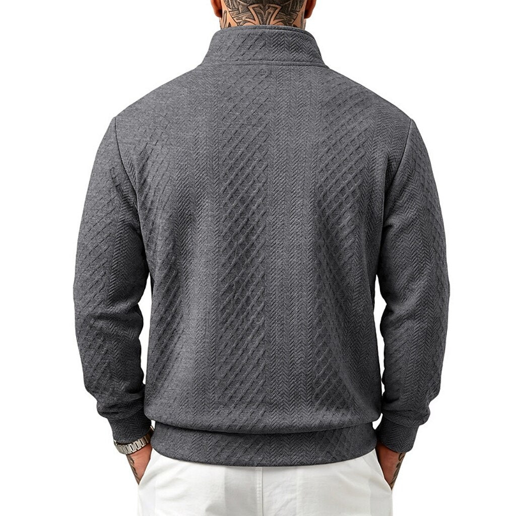 Textured Jacquard Stand Collar Sweatshirt