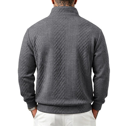 Textured Jacquard Stand Collar Sweatshirt