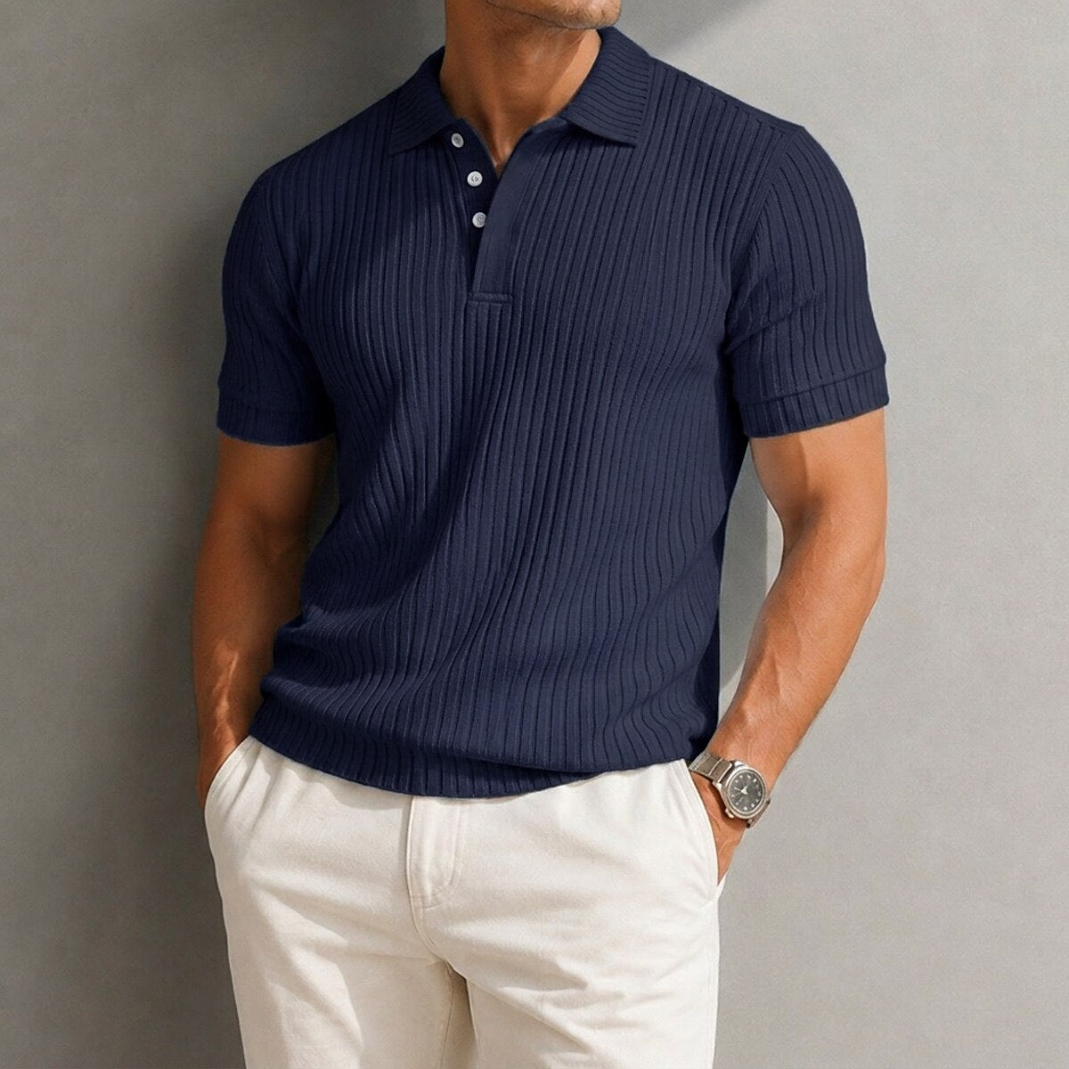 Men's Textured Rib Knit Polo Shirt