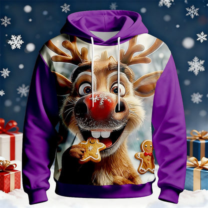 Christmas Rudolph Moose Holiday Pullover Hoodie