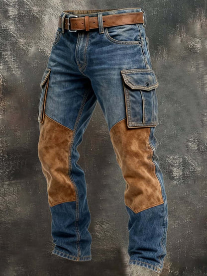 Broken-in Cotton Patchwork Denim Pants