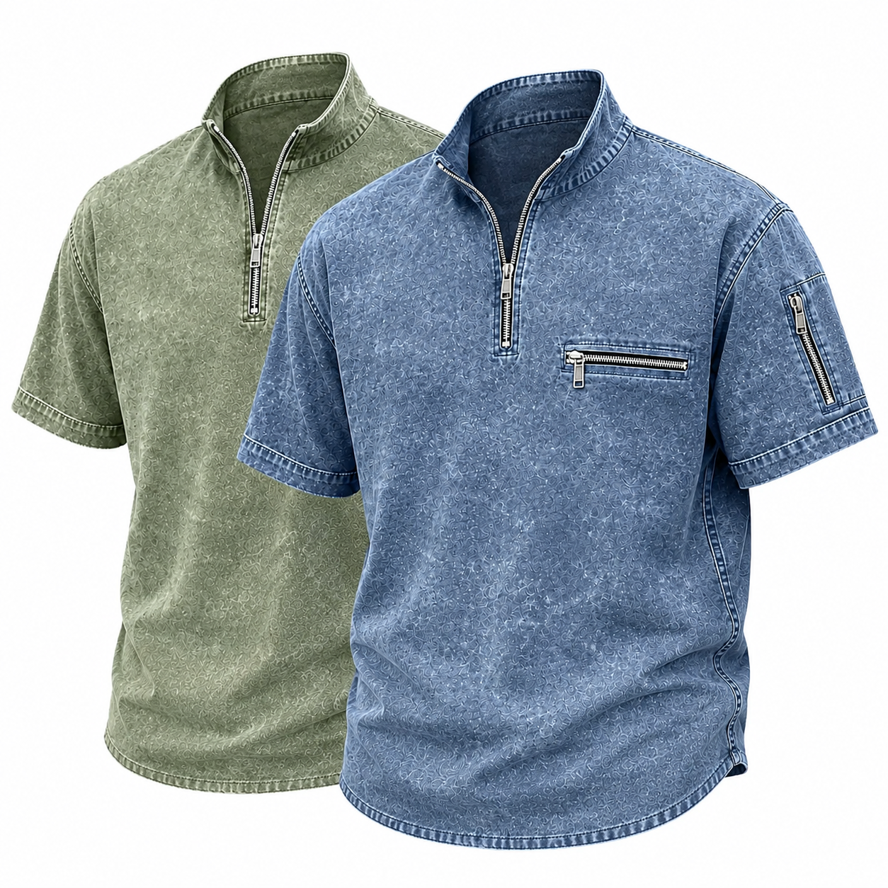 2-Pack Broken-In Cotton Zip Up Henley Shirts
