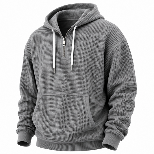 Classic Waffle Knit Quarter Zip Hoodie