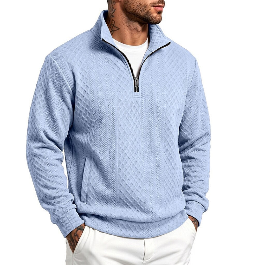 Textured Jacquard Stand Collar Sweatshirt