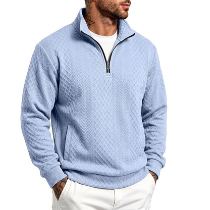 Textured Jacquard Stand Collar Sweatshirt