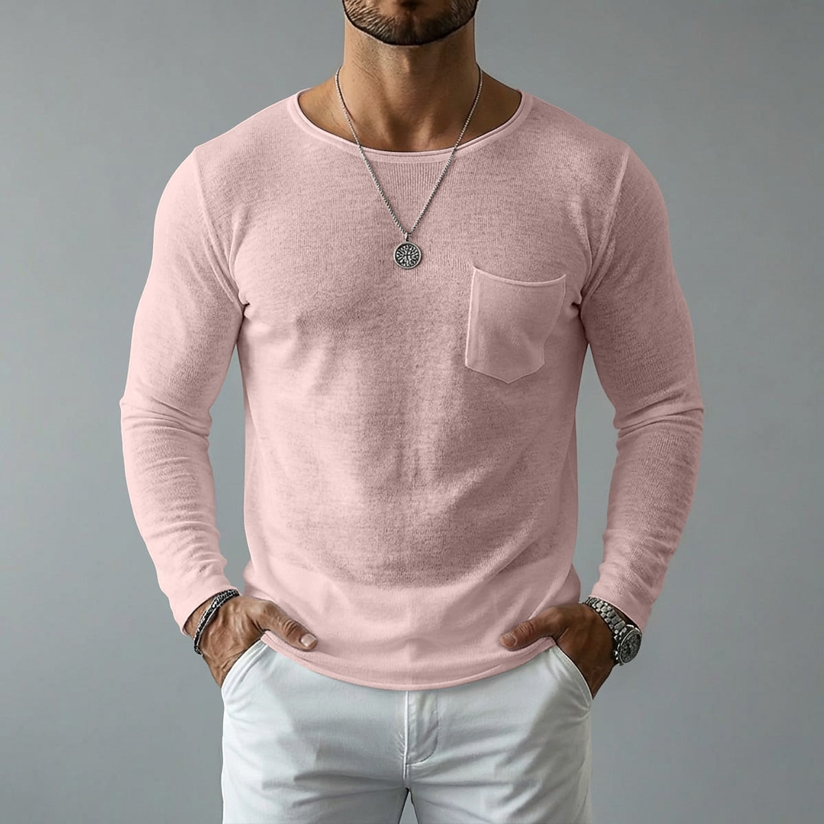 Men’s Relaxed Linen Texture Pocket Shirt