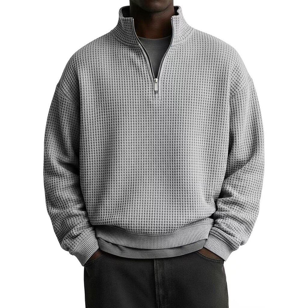 Textured Quarter Zip Waffle Polo