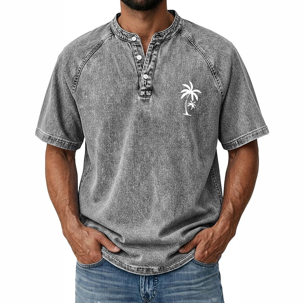 100% Cotton Vintage Washed Henley T-Shirt