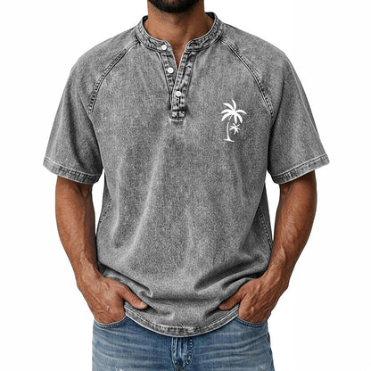 100% Cotton Vintage Washed Henley T-Shirt