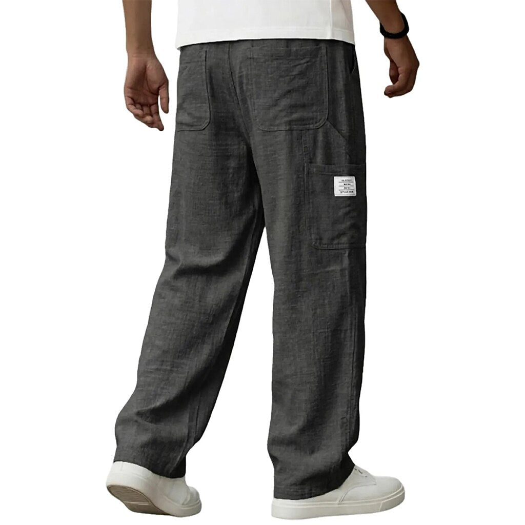 Casual Linen Pants for Men - Elastic Waist, Daily & Beach Wear