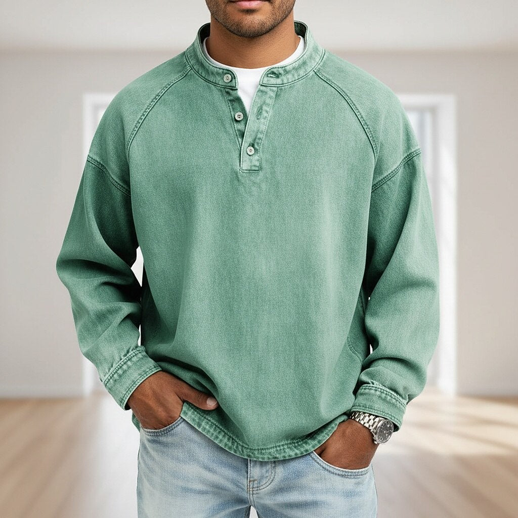 Broken-in Comfort Washed Cotton Henley Shirt