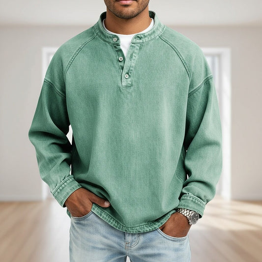 Broken-in Comfort Washed Cotton Henley Shirt