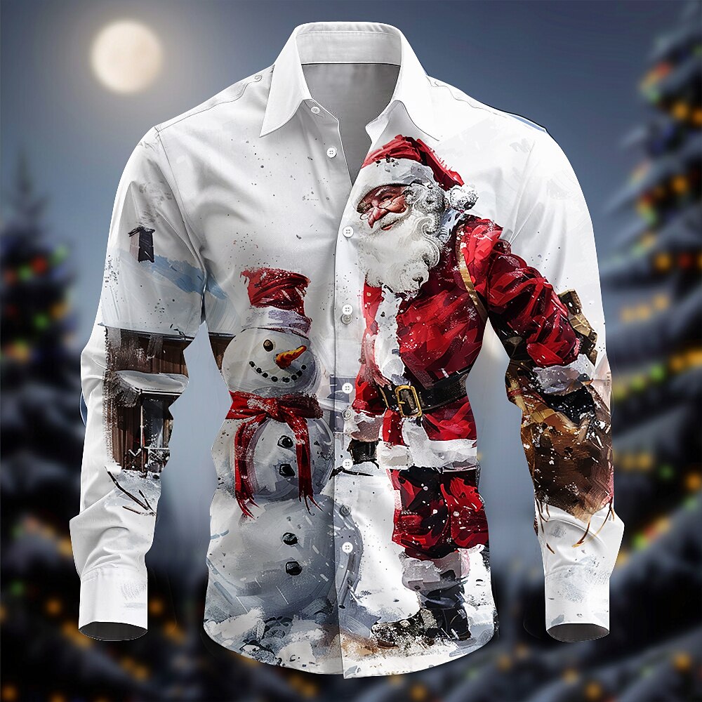 Men's Santa Christmas Casual Button-Up Shirt