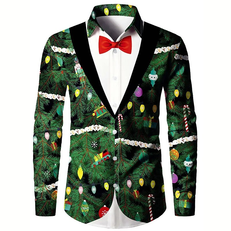 Christmas Tree Costume Casual Button Shirt