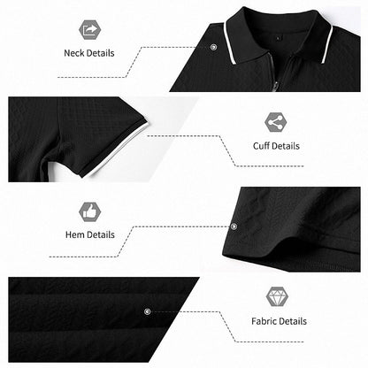 Zipper Textured Waffle Polo