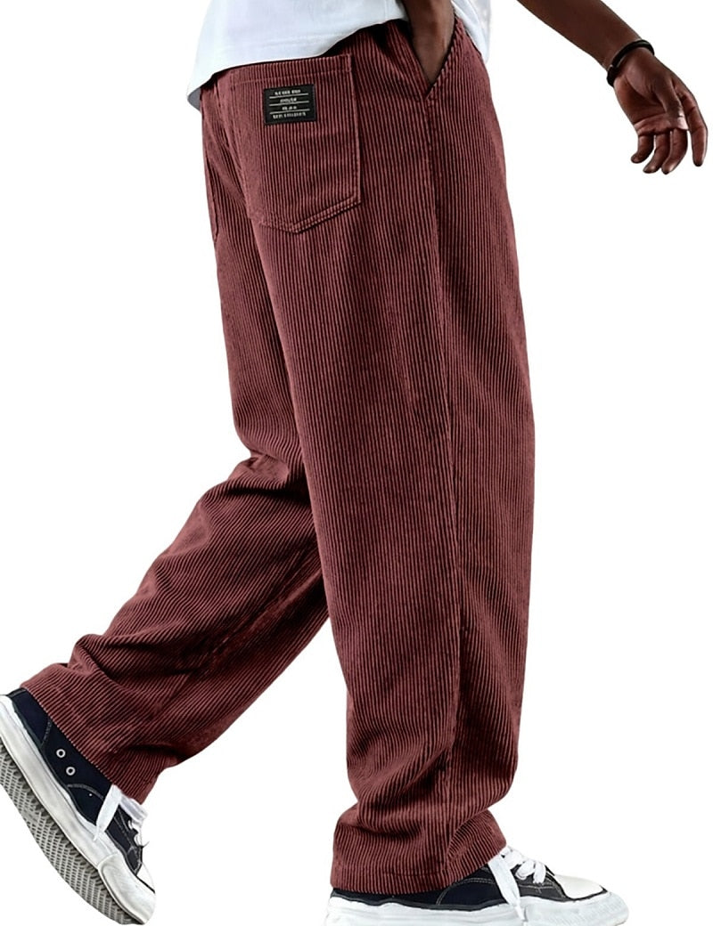 Textured Comfort Corduroy Pants With Elastic Waist