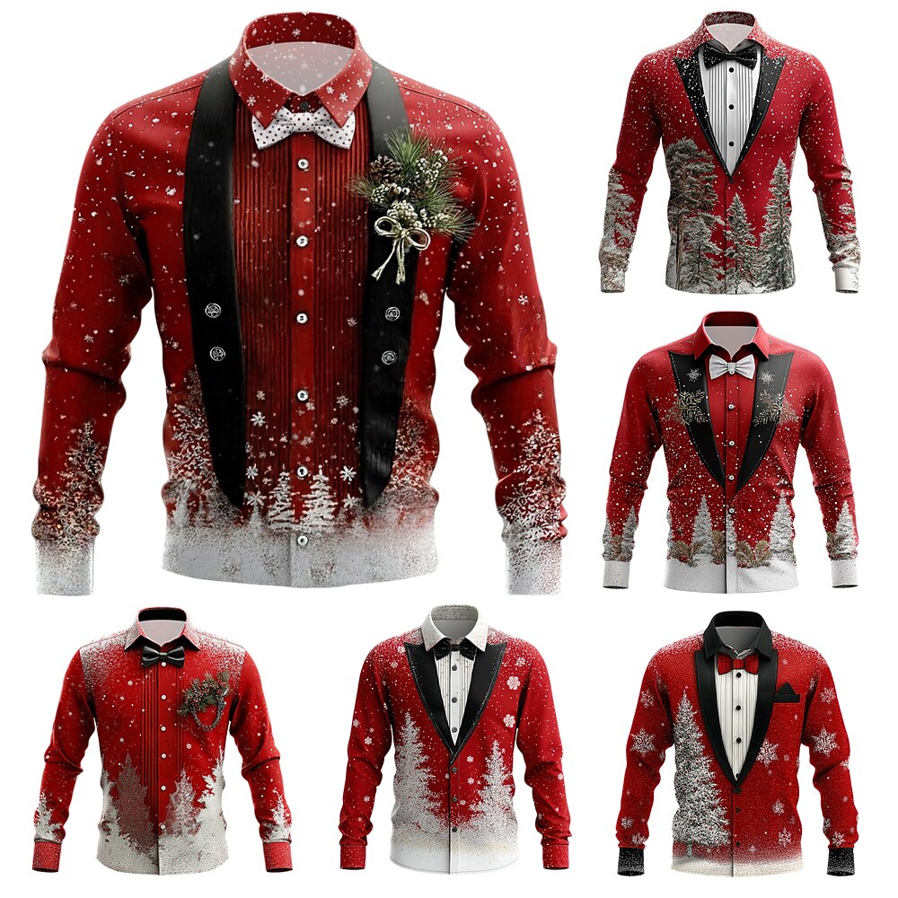 Men's Christmas Faux Collar Tuxedo Shirt