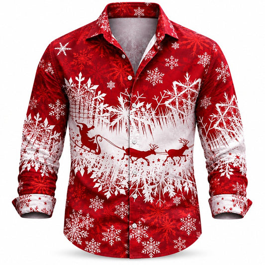 Christmas Elk Snowflake Button Shirt