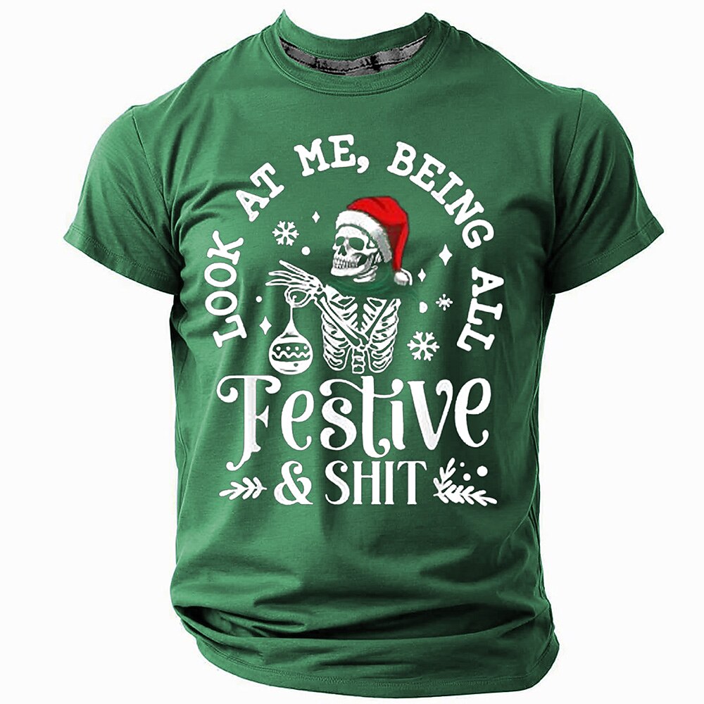 Christmas Skull Santa Hat Graphic Tee