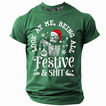 Christmas Skull Santa Hat Graphic Tee