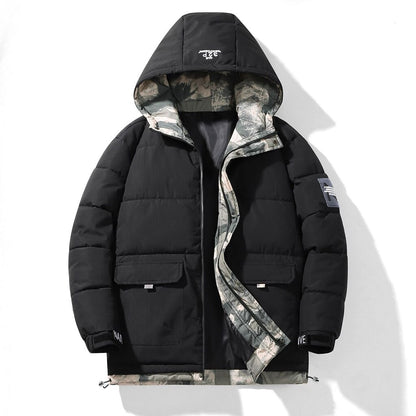 Men’s Quilted Hooded Patchwork Puffer Jacket – Everyday Warmth & Practical Style