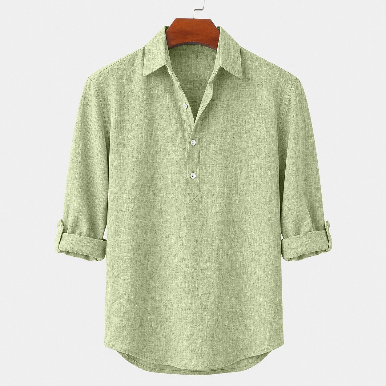 Linen Popover Shirt With Convertible Sleeves