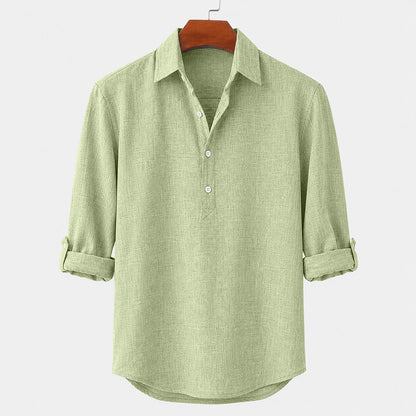 Linen Popover Shirt With Convertible Sleeves