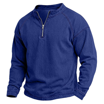 Half Zip Washed Cotton Henley Shirt