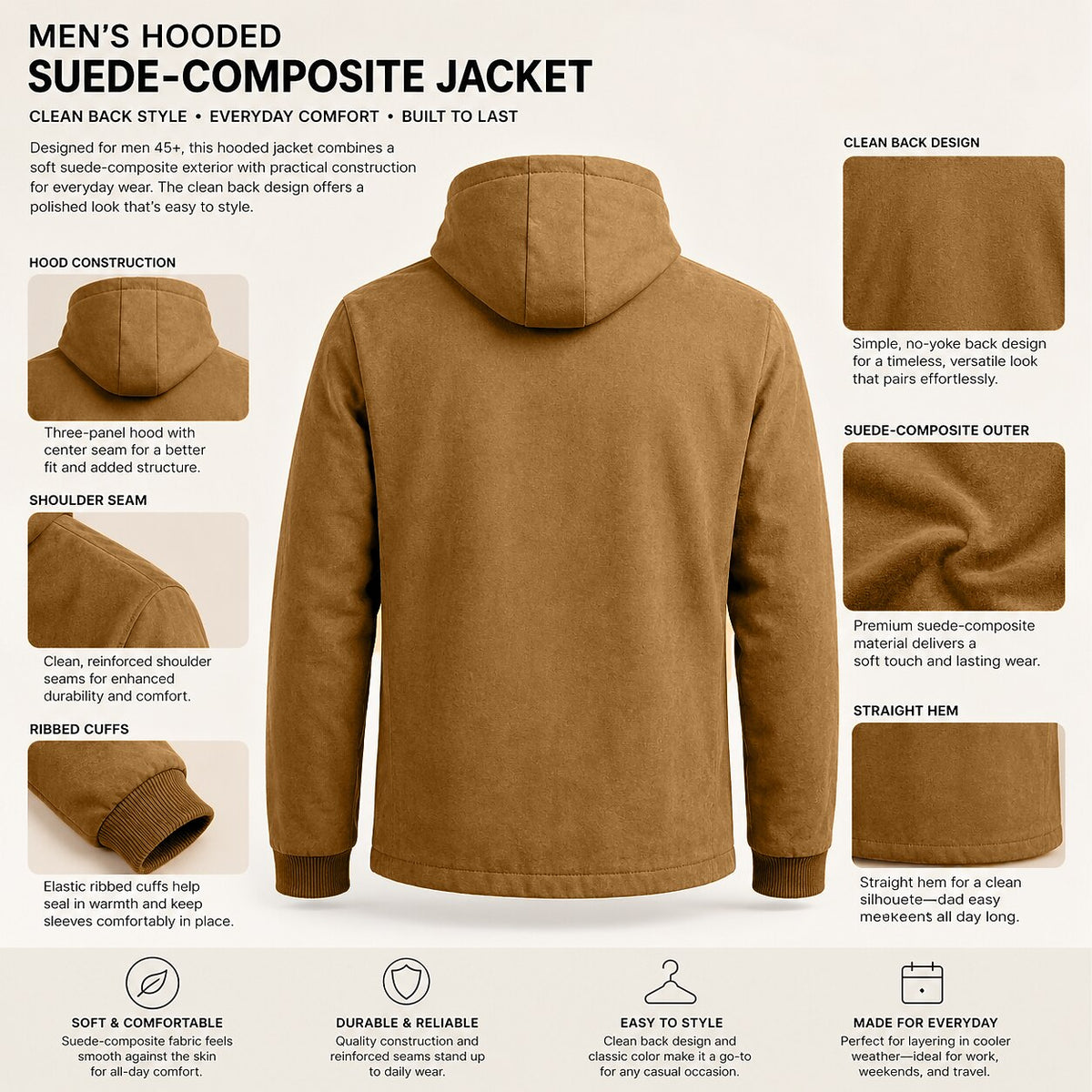 Suede Fleece Hooded Jacket for Everyday Wear