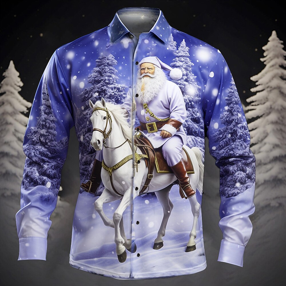 Men's Santa Tree Christmas Button-Up Shirt