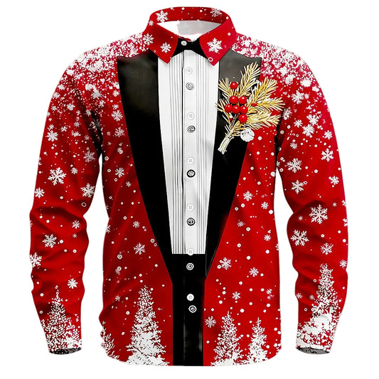 Christmas Faux Suit Tuxedo Button Shirt
