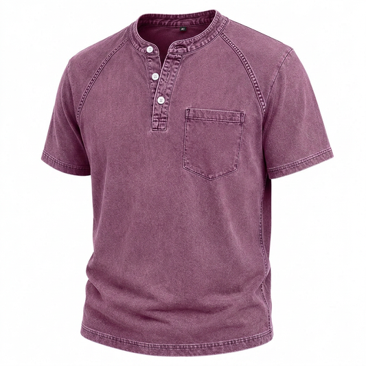 100% Cotton Washed Henley T-Shirt