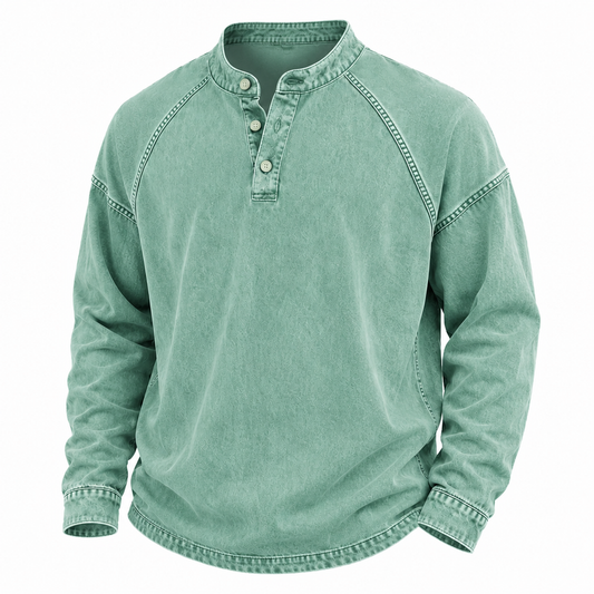 Broken-in Comfort Washed Cotton Henley Shirt