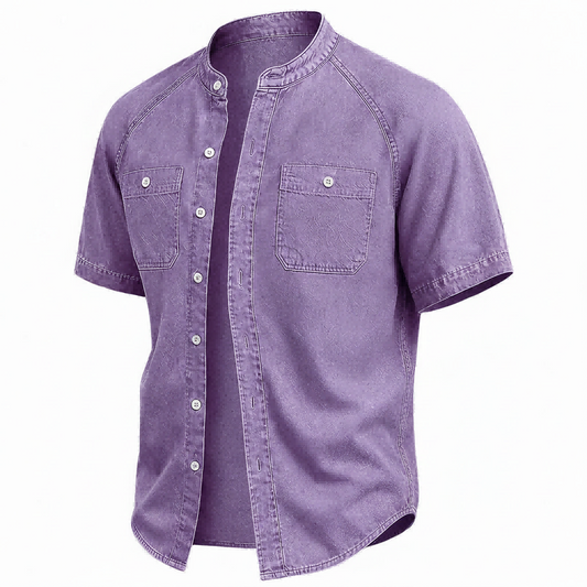 Washed Cotton Grandad Collar Shirt