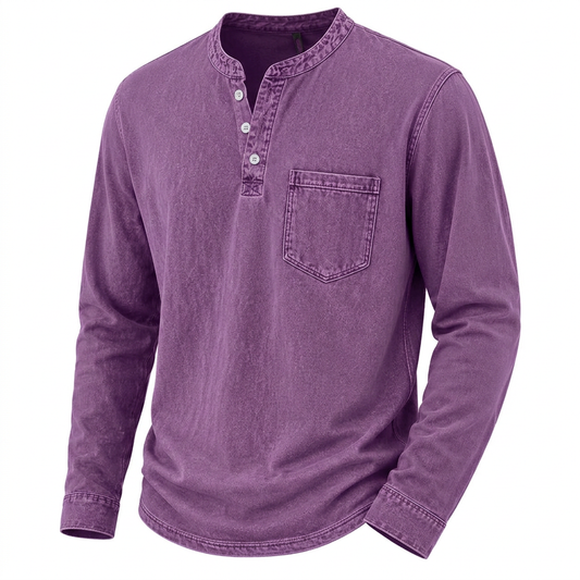 Vintage Washed 100% Cotton Henley T-Shirt