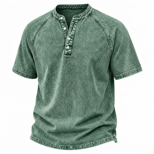 Men's Retro Henley Tee-100% Cotton