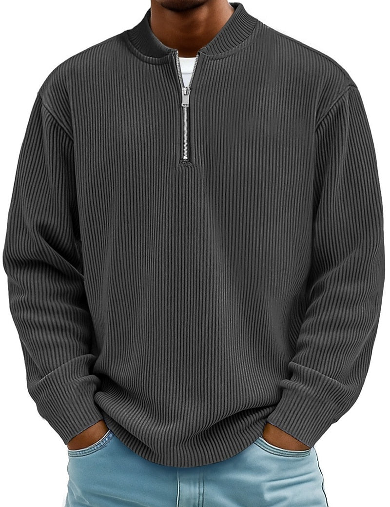 Breathable Zipped  Corduroy Henley Shirt