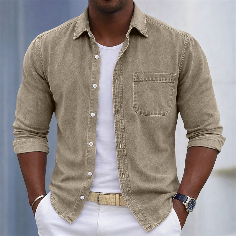 100% Cotton Acid Wash Button-Up Shirt