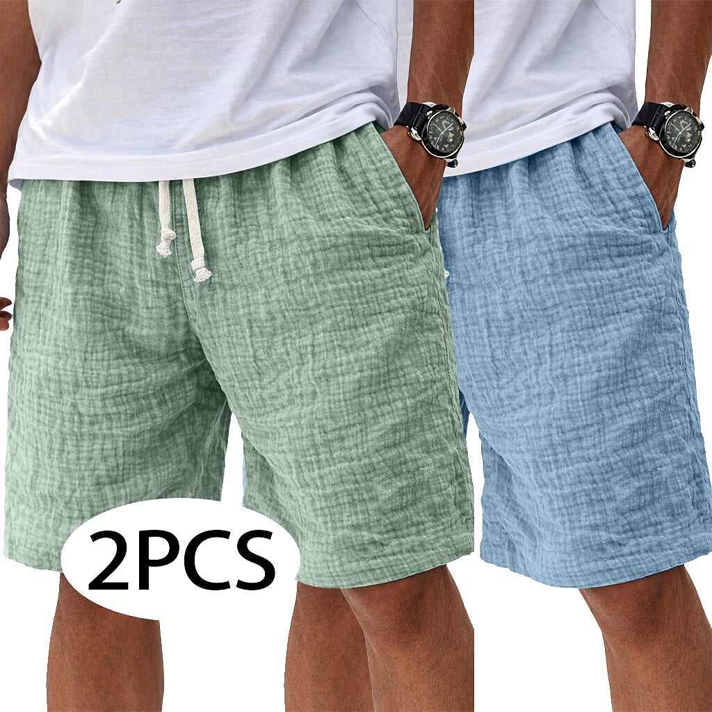 2Pcs Lightweight Linen Shorts