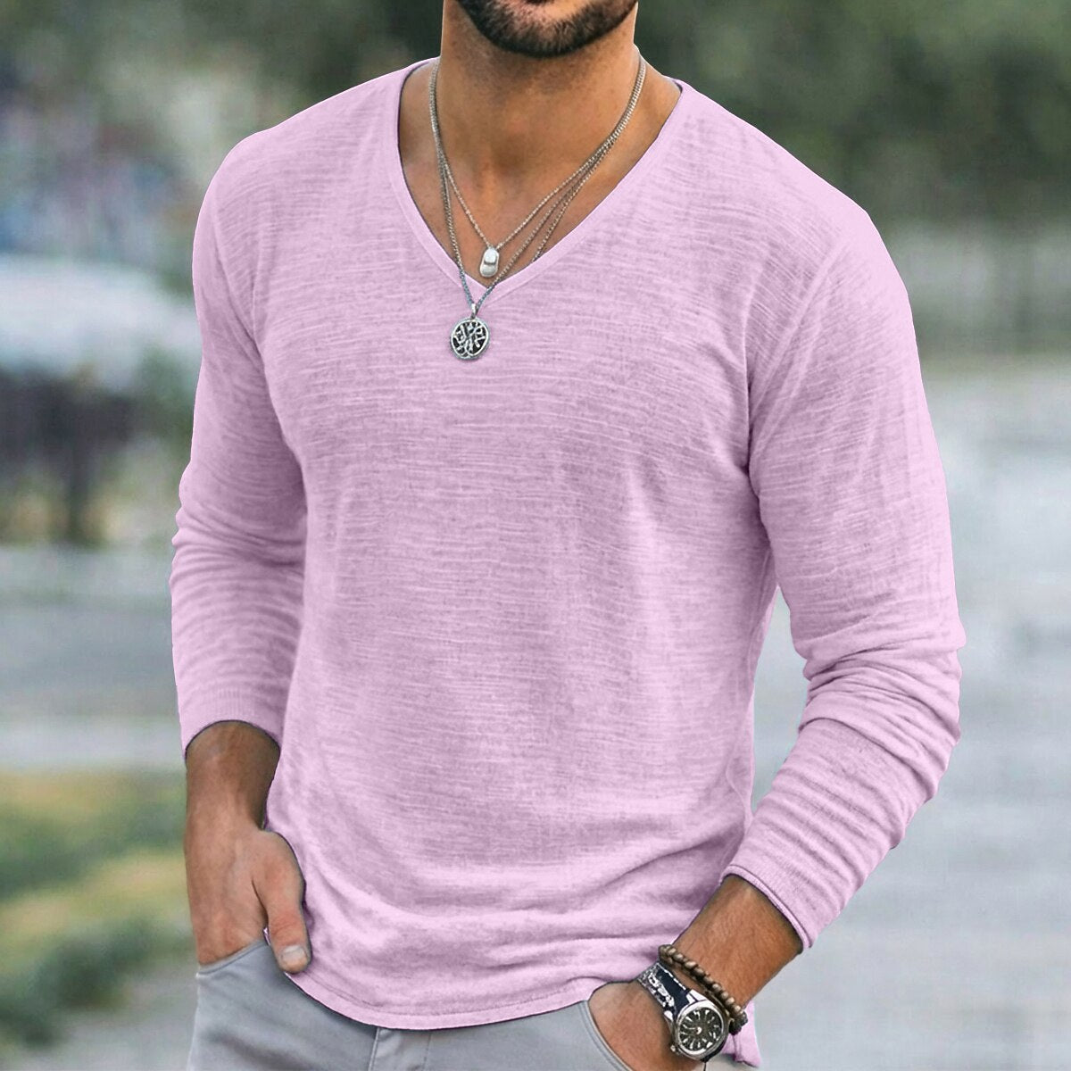 V-neck  Breathable Linen Tee