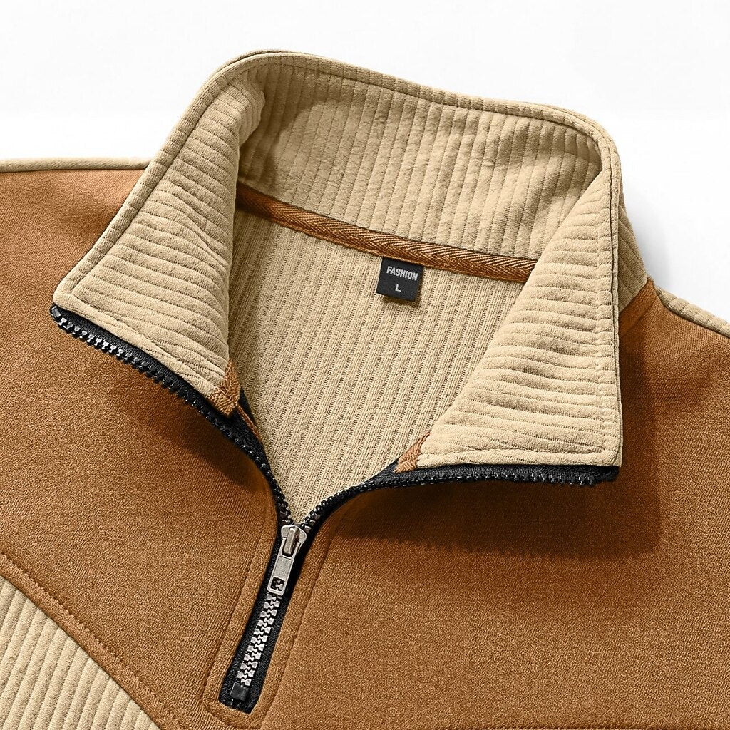 Colorblock Corduroy Quarter Zip Sweatshirt