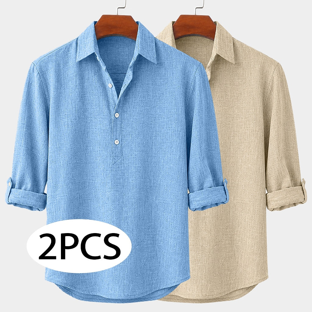 2-Pack Roll Up Or Down Sleeve Linen Popover Shirts