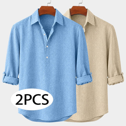 2-Pack Roll Up Or Down Sleeve Linen Popover Shirts